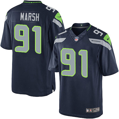 Men's Limited Cassius Marsh Nike Jersey Navy Blue Home - #91 NFL Seattle Seahawks